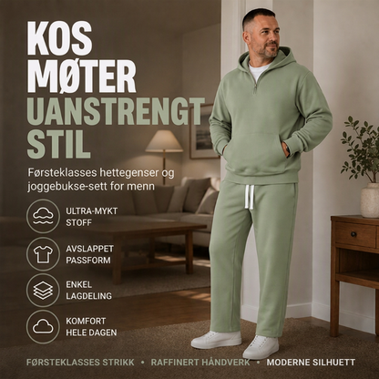Casual halvl glidelåshettgenser med vidde ben-buksesett for menn