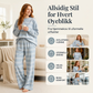 Damesett med stripet topps med mock neck og bredbuksdeksel