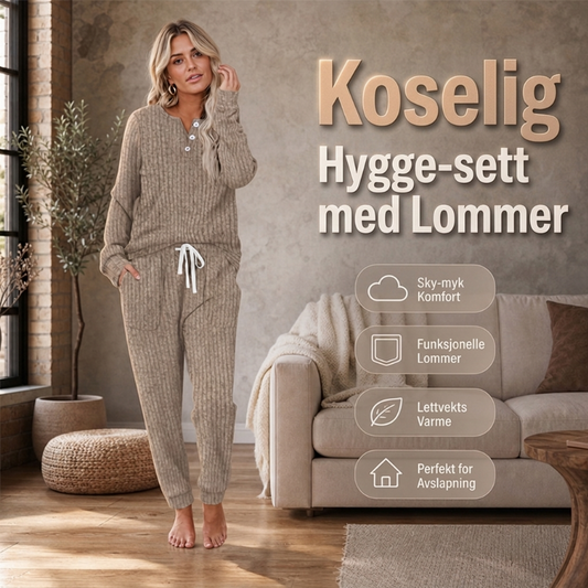 To-delt sett for kvinner med topp og bukse med snøring