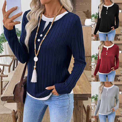 💰 Halv pris! 👚 Varm, myk og langermet strikket T-skjorte til dame – behagelig, allsidig og perfekt til kjølige dager og hverdagsbruk. ✨