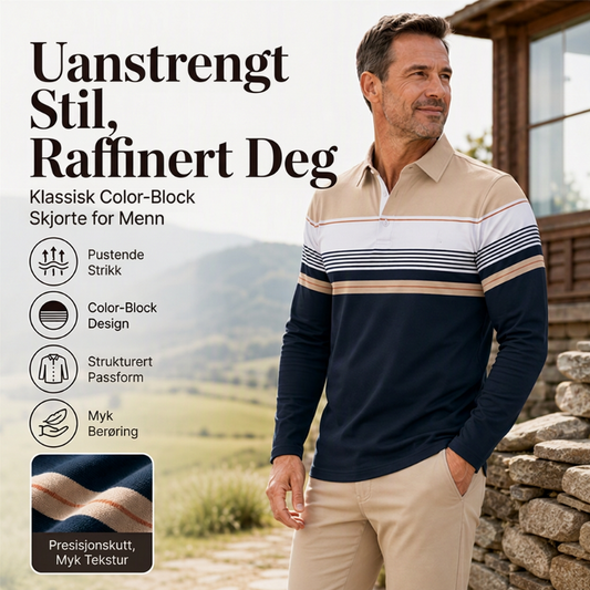 Klassisk fargeblokkert stripet topp for menn – Stilren og komfortabel hverdagstrøye ✨🖤