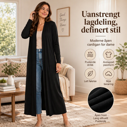 Lang maxi-cardigan med åpen front for kvinner
