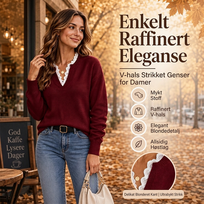 Damen-Pullover mit Schalkragen und Spitzenbesatz
