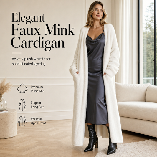 Lang cardigan i fleece med imitert mink til damer – myk, oversized strikkjakke til høst og vinter