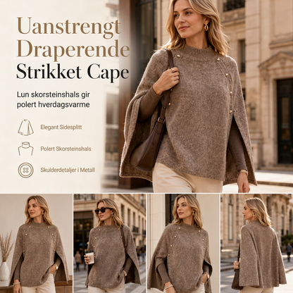 Knappestrikket kappe-poncho-genser for kvinner
