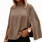 Knappestrikket kappe-poncho-genser for kvinner