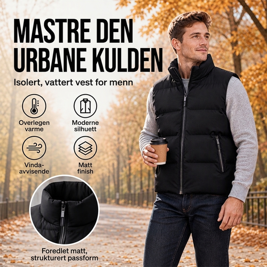 Herre, klassisk vendt krage, polstret vest