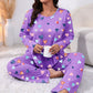 Pyjamssett med langt ermer og hjertemønster for kvinner