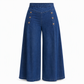Høytaljede, vidbeinte stretch-jeans med dekorative knapper