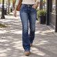 Dames spijkerbroek met dubbele knopen en hoge taille, bootcut-model