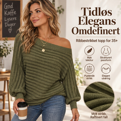 Avslappet ribbstrikket off-shoulder topp for kvinner