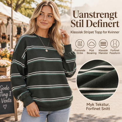 Avslappet stripet genser med rund hals for damer
