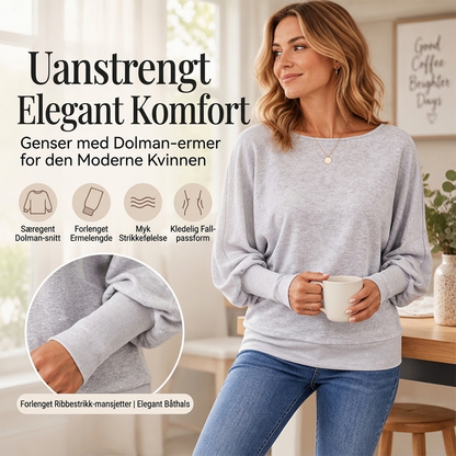 Avslappet genser med flaggermusermer for kvinner