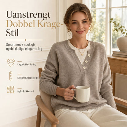 Tilfeldig Mock To-delers V-hals Strikket Genser med Knappdetaljer