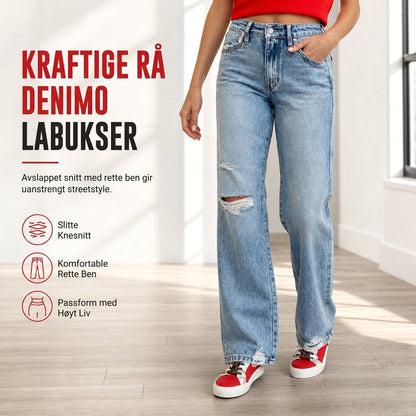 🖤Black Friday-salg🖤Damer: Jeans med høy midje, slitte, vide ben og slitt, rett snitt