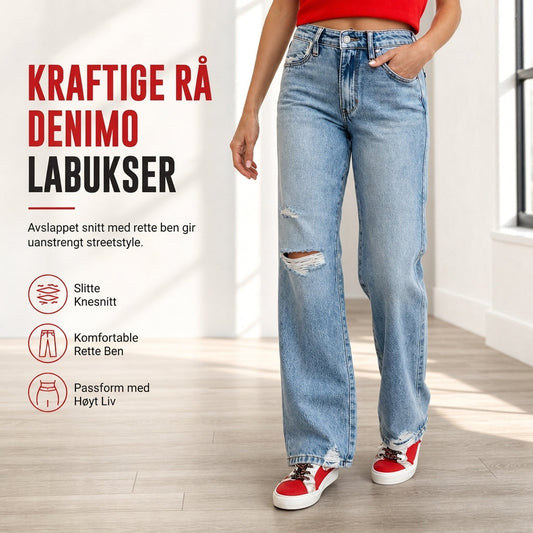 🖤Black Friday-salg🖤Damer: Jeans med høy midje, slitte, vide ben og slitt, rett snitt