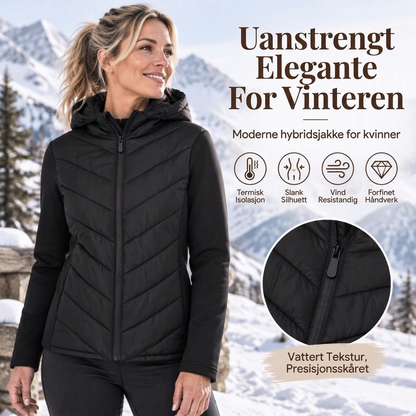 Quiltet, vattert jakke med hette i patchwork-design for kvinner