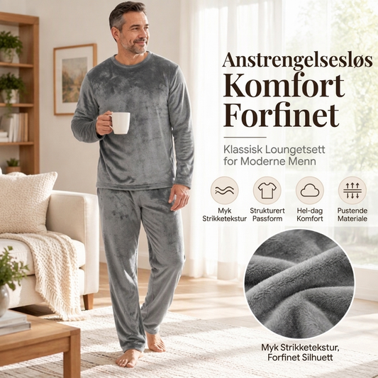 Koselig pyjamasett i termisk fløyel for menn