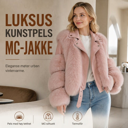Kort vinterfrakk i imitert pels for kvinner