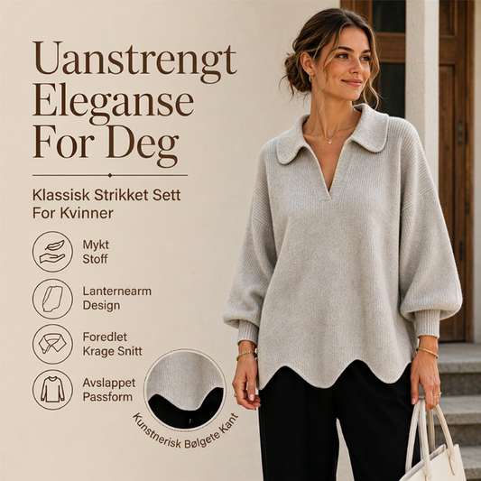Damen elegant V-hals genser med lanternermer