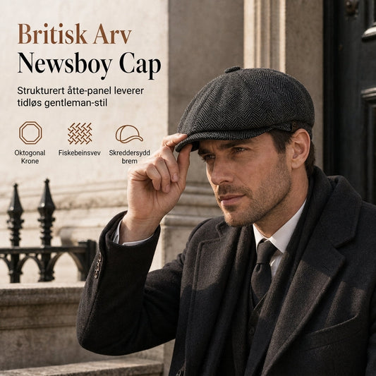 Vintage britisk stil «Newsboy Cap» for menn og kvinner – klassisk, uformell flatlue – åttekantet beret