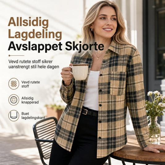 Langermet, uformell skjorte i rutemønster for kvinner, med knapper og brystlomme