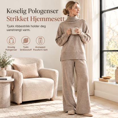 Sett med koselig damegenser med høyhals og bukser med vide ben