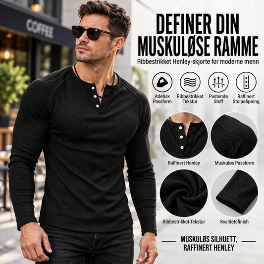 Herre Casual Slim Fit Ribbet Henley T-skjorte