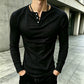 Herre Casual Slim Fit Ribbet Henley T-skjorte