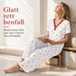 Damesett med printet pyjamas, kortærmet topp og langbukse, komfortabel og stretchy loungewear