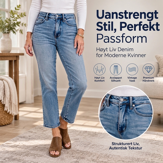 Kort jeans med høy midje og rette ben for kvinner