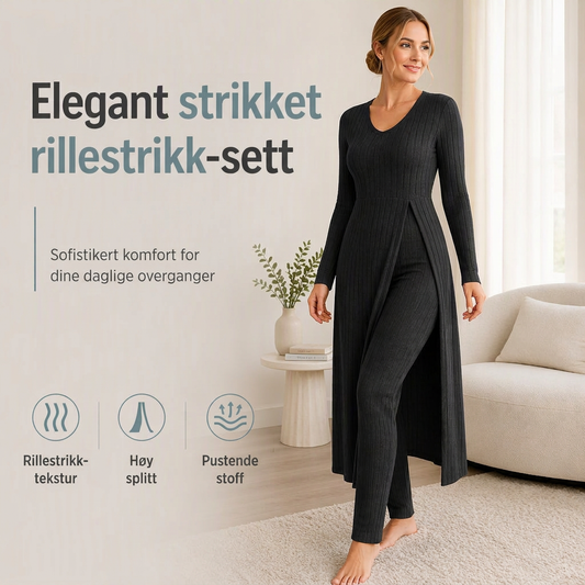 ✨ Enkel hverdagskomfort | 2-delt sett med ribbet, lang topp og slim-fit bukse for kvinner