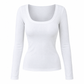 Dames vierkante hals lange mouwen ribgebreid slim passend T-shirt