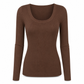 Dames vierkante hals lange mouwen ribgebreid slim passend T-shirt