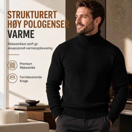 Slim fit-strikkegenser med høyhals for menn