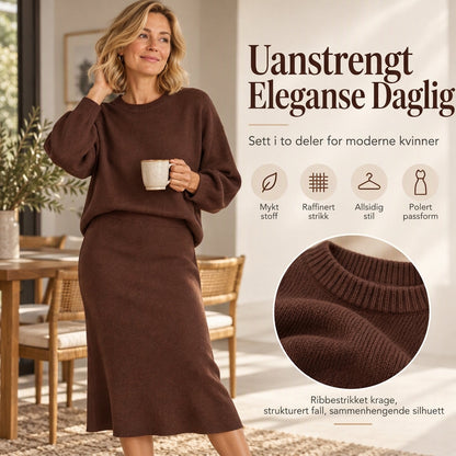 Sett med strikket crewneck-topp og midikjole for kvinner