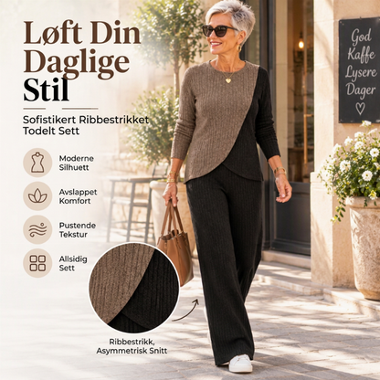 Kvinnelig tilfeldig fargeblokk ribbet strikket 2-delt sett