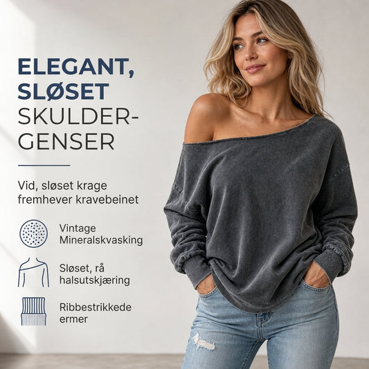 Vårs tilfeldige av-hals mineralvask oversized slouchy sweatshirt