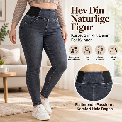 Bukser i jeans med strikk og høyt liv for kvinner