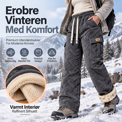 Dame bomullsfløyelsbukser med lommer og mykt plysjfôr – Varme og stilfulle ✨👖🍂