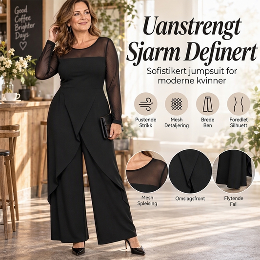 Elegant mesh-drakt for kvinner med erme og overliggende skjørt