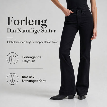 Dames høytaljede utbuksede jeans - Klassisk svart slim-fit bukse med fem lommer
