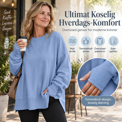 Løs genser med rund hals og sidespal for kvinner