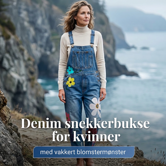 Overalls i denim med blomstermønster for damer