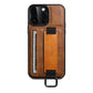 Luksuriøst iPhone-etui i skinn med kickstand, kortspor og håndleddsbånd
