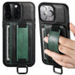 Luksuriøst iPhone-etui i skinn med kickstand, kortspor og håndleddsbånd